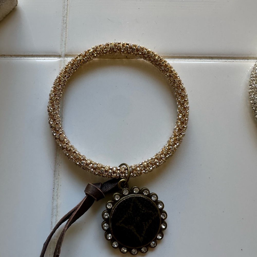 Upcycled Elegant Gold Beaded Bracelet with Charm